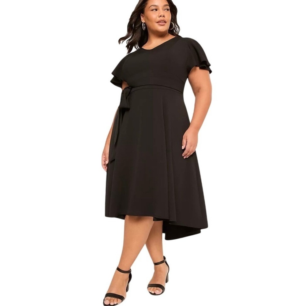 Lane Bryant Lena V Neck High Low Flutter Sleeve Tie Waist Midi Dress size 20 New
